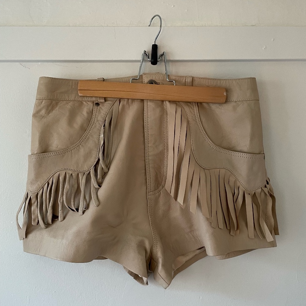 Nasty Gal Fringed High Wasted Leather Shorts
